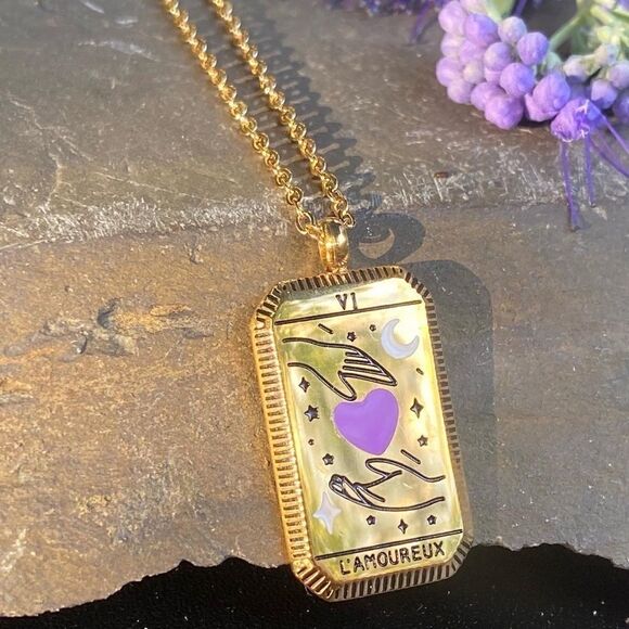 Lovers Tarot Card 18k Gold Plated Tarnish-Free Necklace NEW - Picture 1 of 6
